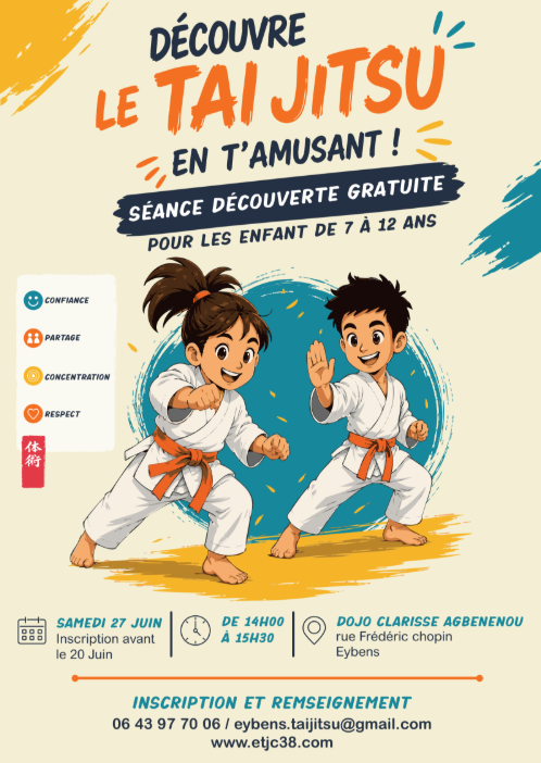 Stage enfant de découverte du tai jitsu le samedi 27 juin